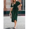 CUPSHE Women’s Midi Dress Emerald V Neck Belted Short Sleeve Ribbed Knit Flowy Party Cocktail Dresses(Green)
