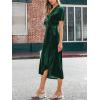 CUPSHE Women’s Midi Dress Emerald V Neck Belted Short Sleeve Ribbed Knit Flowy Party Cocktail Dresses(Green)