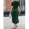 CUPSHE Women’s Midi Dress Emerald V Neck Belted Short Sleeve Ribbed Knit Flowy Party Cocktail Dresses(Green)