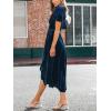 CUPSHE Women’s Midi Dress Emerald V Neck Belted Short Sleeve Ribbed Knit Flowy Party Cocktail Dresses(Navy)