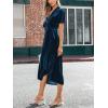 CUPSHE Women’s Midi Dress Emerald V Neck Belted Short Sleeve Ribbed Knit Flowy Party Cocktail Dresses(Navy)