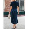 CUPSHE Women’s Midi Dress Emerald V Neck Belted Short Sleeve Ribbed Knit Flowy Party Cocktail Dresses(Navy)
