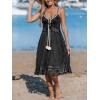 CUPSHE Women’s Mini Dress Lace Boho Tassel V-Neck Flare Ruffle Adjustable Straps Beach Summer Short Dress(Black)