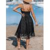 CUPSHE Women’s Mini Dress Lace Boho Tassel V-Neck Flare Ruffle Adjustable Straps Beach Summer Short Dress(Black)