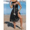 CUPSHE Women’s Mini Dress Lace Boho Tassel V-Neck Flare Ruffle Adjustable Straps Beach Summer Short Dress(Black)