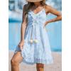 CUPSHE Women’s Mini Dress Lace Boho Tassel V-Neck Flare Ruffle Adjustable Straps Beach Summer Short Dress(Blue-mini)