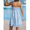 CUPSHE Women’s Mini Dress Lace Boho Tassel V-Neck Flare Ruffle Adjustable Straps Beach Summer Short Dress(Blue-mini)