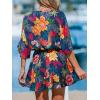 CUPSHE Women’s Mini Dress V Neck Floral Half Dolman Sleeve Belted Loose Fit Short Summer Beach Dress(Black Floral)
