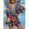 CUPSHE Women’s Mini Dress V Neck Floral Half Dolman Sleeve Belted Loose Fit Short Summer Beach Dress(Black Floral)