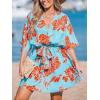 CUPSHE Women’s Mini Dress V Neck Floral Half Dolman Sleeve Belted Loose Fit Short Summer Beach Dress(Blue Paisley)