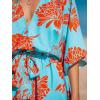 CUPSHE Women’s Mini Dress V Neck Floral Half Dolman Sleeve Belted Loose Fit Short Summer Beach Dress(Blue Paisley)