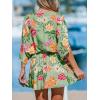 CUPSHE Women’s Mini Dress V Neck Floral Half Dolman Sleeve Belted Loose Fit Short Summer Beach Dress(Grass Green)