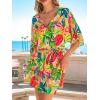CUPSHE Women’s Mini Dress V Neck Floral Half Dolman Sleeve Belted Loose Fit Short Summer Beach Dress(Green Tropical)