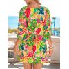 CUPSHE Women’s Mini Dress V Neck Floral Half Dolman Sleeve Belted Loose Fit Short Summer Beach Dress(Green Tropical)