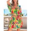 CUPSHE Women’s Mini Dress V Neck Floral Half Dolman Sleeve Belted Loose Fit Short Summer Beach Dress(Green Tropical)