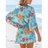 CUPSHE Women’s Mini Dress V Neck Floral Half Dolman Sleeve Belted Loose Fit Short Summer Beach Dress(Light Blue)