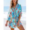 CUPSHE Women’s Mini Dress V Neck Floral Half Dolman Sleeve Belted Loose Fit Short Summer Beach Dress(Light Blue)