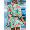 CUPSHE Women’s Mini Dress V Neck Floral Half Dolman Sleeve Belted Loose Fit Short Summer Beach Dress(Mint Floral)