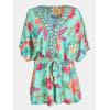 CUPSHE Women’s Mini Dress V Neck Floral Half Dolman Sleeve Belted Loose Fit Short Summer Beach Dress(Mint Floral)