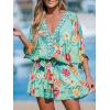 CUPSHE Women’s Mini Dress V Neck Floral Half Dolman Sleeve Belted Loose Fit Short Summer Beach Dress(Mint Floral)
