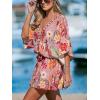 CUPSHE Women’s Mini Dress V Neck Floral Half Dolman Sleeve Belted Loose Fit Short Summer Beach Dress(Pink Floral)