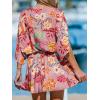 CUPSHE Women’s Mini Dress V Neck Floral Half Dolman Sleeve Belted Loose Fit Short Summer Beach Dress(Pink Floral)