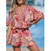 CUPSHE Women’s Mini Dress V Neck Floral Half Dolman Sleeve Belted Loose Fit Short Summer Beach Dress(Pink Floral)