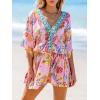 CUPSHE Women’s Mini Dress V Neck Floral Half Dolman Sleeve Belted Loose Fit Short Summer Beach Dress(Pink Tropical)