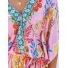 CUPSHE Women’s Mini Dress V Neck Floral Half Dolman Sleeve Belted Loose Fit Short Summer Beach Dress(Pink Tropical)