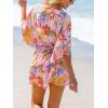 CUPSHE Women’s Mini Dress V Neck Floral Half Dolman Sleeve Belted Loose Fit Short Summer Beach Dress(Pink Tropical)