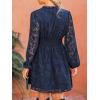 CUPSHE Women’s Mini Dresses Casual Floral Lace Tie Neck Long Lantern Sleeves Elastic Waist A-Line Flowy Dress(Navy)