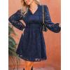 CUPSHE Women’s Mini Dresses Casual Floral Lace Tie Neck Long Lantern Sleeves Elastic Waist A-Line Flowy Dress(Navy)