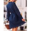 CUPSHE Womens Mini Dresses V Neck Long Sleeve Ruffled Hollow Out Lace Casual Fall Outfit Party Short Weddding Guest Dress(Navy Blue)
