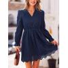 CUPSHE Womens Mini Dresses V Neck Long Sleeve Ruffled Hollow Out Lace Casual Fall Outfit Party Short Weddding Guest Dress(Navy Blue)