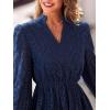 CUPSHE Womens Mini Dresses V Neck Long Sleeve Ruffled Hollow Out Lace Casual Fall Outfit Party Short Weddding Guest Dress(Navy Blue)