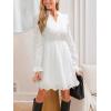 CUPSHE Womens Mini Dresses V Neck Long Sleeve Ruffled Hollow Out Lace Casual Fall Outfit Party Short Weddding Guest Dress(White)