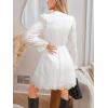 CUPSHE Womens Mini Dresses V Neck Long Sleeve Ruffled Hollow Out Lace Casual Fall Outfit Party Short Weddding Guest Dress(White)