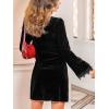 CUPSHE Womens Mini Party Dresses Fashion Round Lace V Neck Long Sleeve Casual A Line Flowy Short Fall Cocktail Dress(Black)