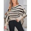 CUPSHE Womens Off The Shoulder Sweater Boat Neck Batwing Sleeve Sweaters Fall Casual Fit Striped Sweater Tops(Black Beige)