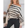CUPSHE Womens Off The Shoulder Sweater Boat Neck Batwing Sleeve Sweaters Fall Casual Fit Striped Sweater Tops(Black Beige)