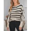 CUPSHE Womens Off The Shoulder Sweater Boat Neck Batwing Sleeve Sweaters Fall Casual Fit Striped Sweater Tops(Black Beige)