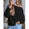 CUPSHE Womens Off The Shoulder Sweaters Long Sleeve Lightweight Knit Casual Pullover Sweater Tops(Black)