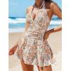 CUPSHE Women’s One Piece Swimdress V Neck Plunge Halter Self Tie Open Back Ruched Bathing Suit(Peachy Beige/Floral)