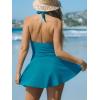 CUPSHE Women’s One Piece Swimdress V Neck Plunge Halter Self Tie Open Back Ruched Bathing Suit(Teal Blue)