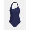 CUPSHE Women’s One Piece Swimsuit Asymmetrical Neck Bathing Suit Halter Adjustable Wide Straps Swimwear(Navy Blue)