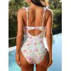 CUPSHE Women’s One Piece Swimsuit Bandeau Neck Ruffle Sleeves Bathing Suit Adjustable Straps Hook Ruched Swimwear(Lavender Ditsy Floral)