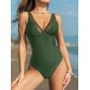 CUPSHE Women’s One Piece Swimsuit Bathing Suit Plunging V Neck Wide Adjustable Straps Mesh(Olive Green)