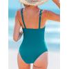 CUPSHE Women’s One Piece Swimsuit Bathing Suit Plunging V Neck Wide Adjustable Straps Mesh(Teal Blue)
