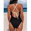 CUPSHE Women’s One Piece Swimsuit Bathing Suit Scoop Neck Back Tie Shell Stitch Ruched Swimwear(Black/Beige)