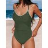 CUPSHE Women’s One Piece Swimsuit Bathing Suit Scoop Neck Back Tie Shell Stitch Ruched Swimwear(Green)